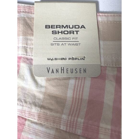 Women's Short Vanheusen Women’s Plaid Bermuda Shorts Pink Tan Cream Size 12 New - Picture 2 of 16